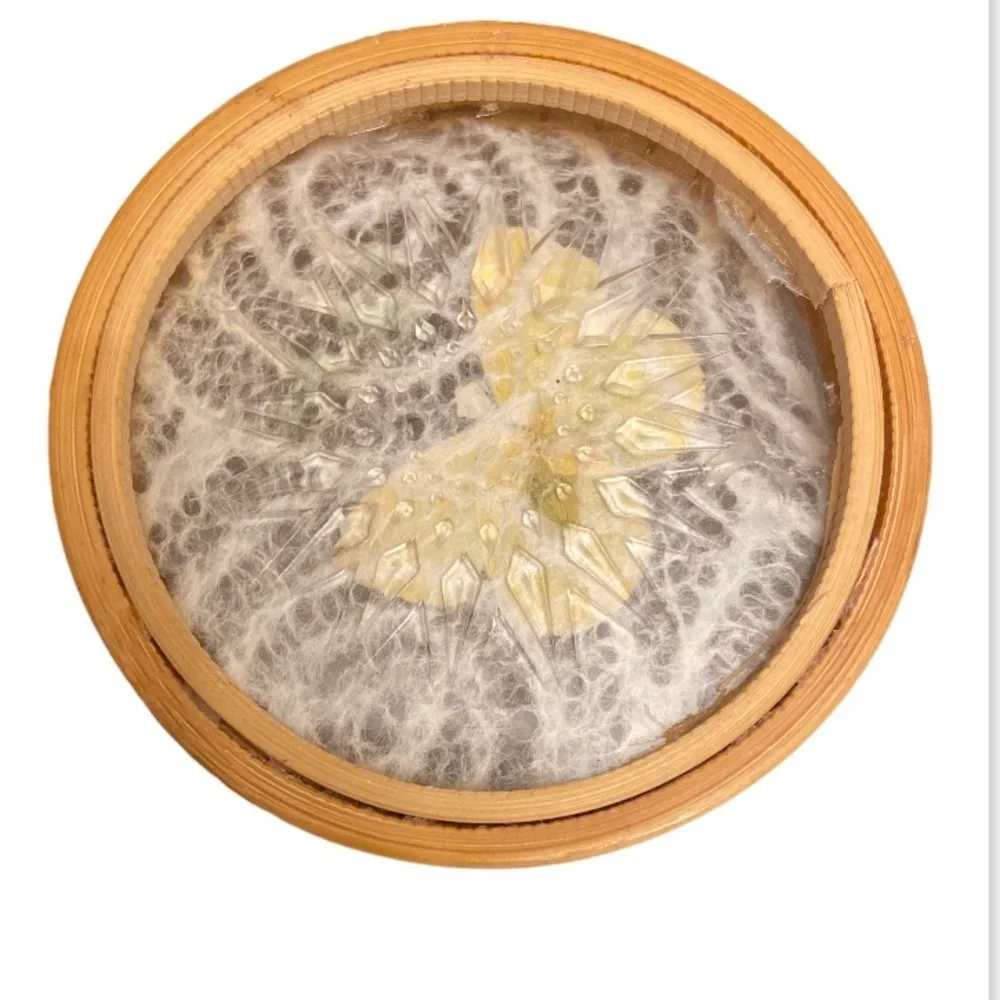 Vintage 4 Set Bamboo Rattan Pressed Decorative Butterfly Glass Coasters. - Picture 2 of 2